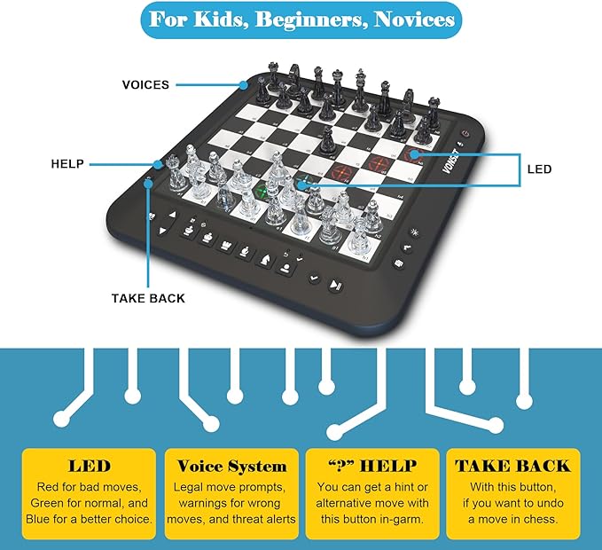 P6 Electronic Chess Computer Chess Electronic Chess Board Chess Computer Talking Smart Chess Board Electronic Chess Set Magnetic Chess Game with LED for Kids & Adults Learn Chess