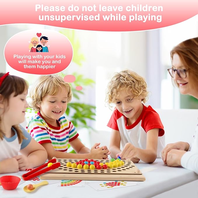 Toddler Learning Montessori Toys for 3 4 5 6 Year Old,Rainbow Stacking Matching Counting and Color Sorting - Wooden Peg Board Bead Game - Fine Motor Math Skills Toys for Boys & Girls