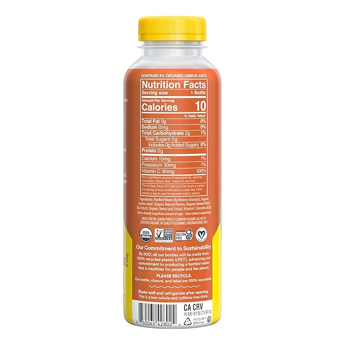 Lemon Perfect Sunshine Tea, Half Flavored Lemon Water (Original Lemon) & Half Iced Tea, Organic, Zero Sugar, Healthy Hydration Drinks, 15.2 fl oz Bottles (12-Pack)