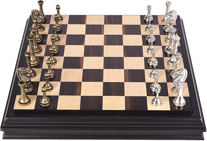 AMEROUS 12.5 inches Wooden Chess Set with Metal Chess Pieces，Classic Board Game w/ 2.5'' King/Storage for Chessmen/Instructions, Chess Sets for Adults, Kids, Beginner