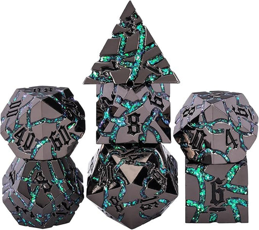 DND Crack Stripe Dice,Metallic Glitter Dice Set with Gift Box,Metal Polyhedral D&D Dice for Role Playing Game