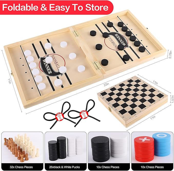 Sling Puck Game, Chess Checkers Game Set, 4 in 1 Board Game, Fast Hockey Table Game, Tic Tac Toe Slingshot Chess Set for Kids