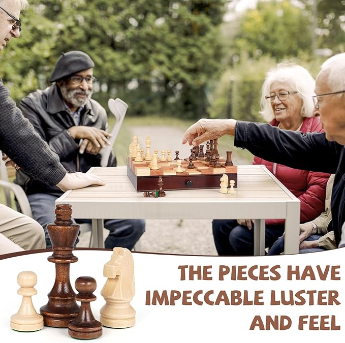 3D Wooden Chess Set with Storage Drawer – 12" Wooden Chess Board & Pieces, Travel Chess Set with Wooden Pieces, Classic Strategy Board Game for Adults Family for Beginners & Pros