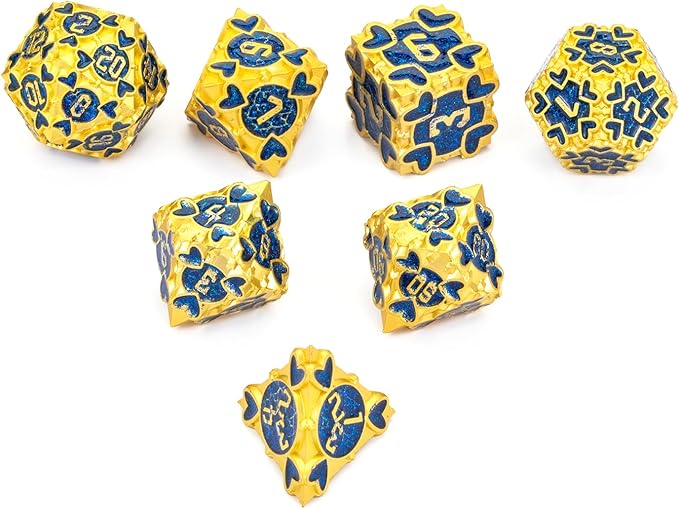 Metal D&D Dice Set 7pcs Dice Set Box Suitable for Dungeons and Dragons MTR PRG Tabletop Games (Gold-Blue)