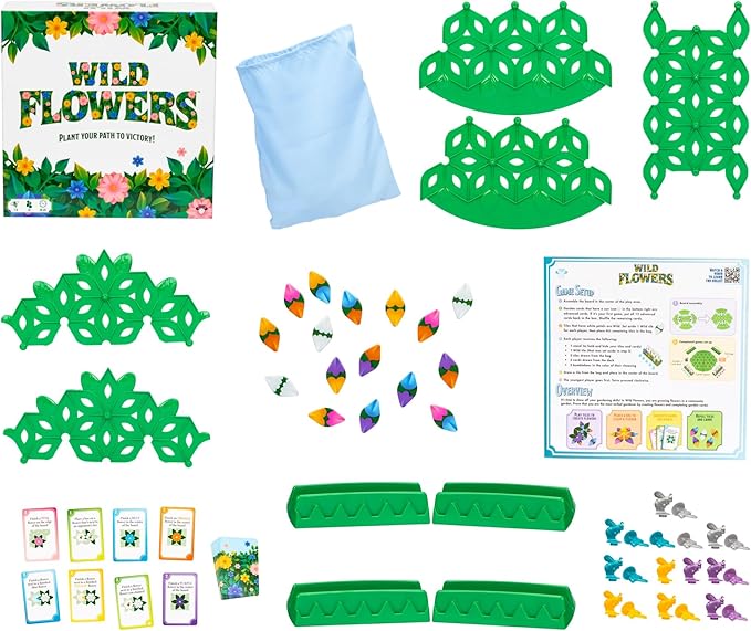 Wild Flowers Family Fun Strategy Game, Grow & Claim Flowers by Placing Tiles & Bumble Bees to Secure Your Blooms Before Others, Complete Garden Cards to Score Big! Solo Play & 1 to 4 Players Aged 8+
