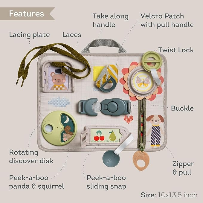 Taf Toys Snap'n Learn Board Busy Board for Toddlers 18 Months & up Montessori Sensory Activity Board Travel Toy Non-Toxic Educational Learning Toy for Boys & Girls Birthday Gift