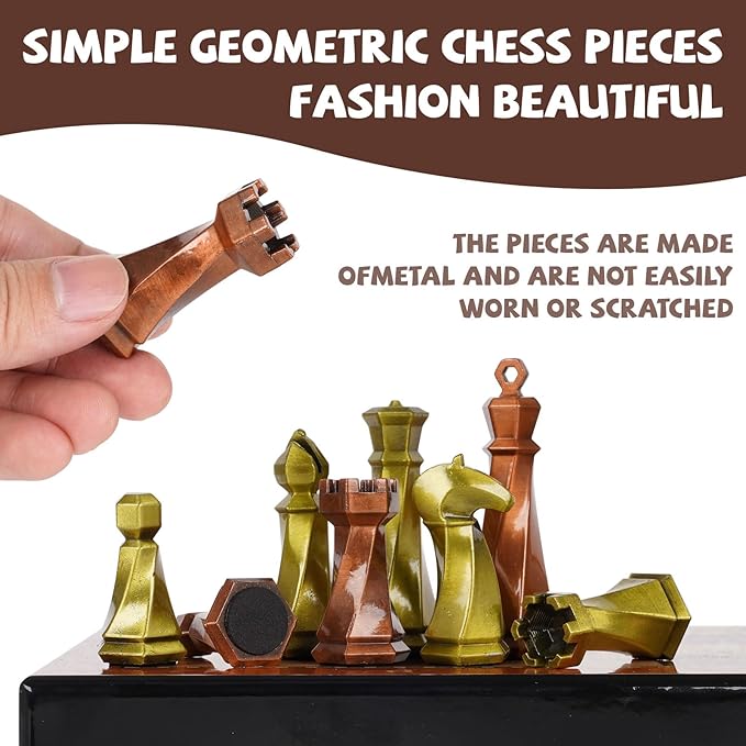 Large Metal Chess Set for Adults – 15" Wooden Chess Board with Metal Chess Pieces Travel Chess Sets with Metal Chessmen – Collectible Elegant Chess Game – Family Vintage Board Game
