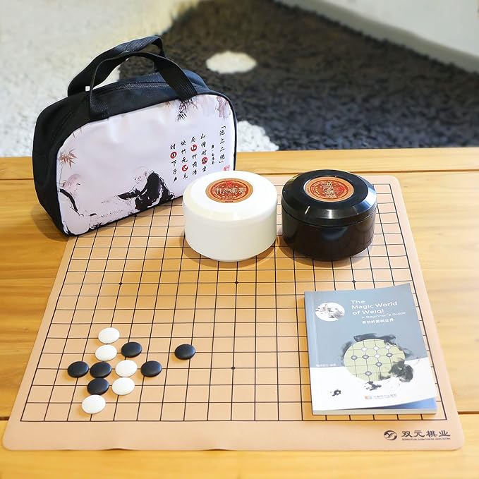 Portable Go Game Set Reversible 19x19 / 13x13 Faux Leather Foldable Game Board with Single Convex Ceramic Stone 361pcs and Plastic Go Bowls, 2 Players Board Game