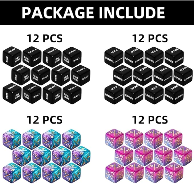 48 PCS MTG Counter Token Dice Abilities Keyword Counters Bulk Creature Stats Buff Magic The Gathering Tokens Dice Set with Bag TCG Card Games Accessories (MTG)