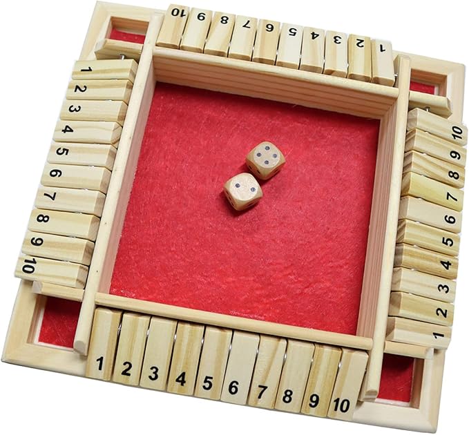 DC-BEAUTIFUL Shut The Box Dice Game, 2-4 Players Classic Board Game for Adults, Wooden Tabletop Game with Dices and Instruction,Math Strategy Game for Christmas Party (Red)