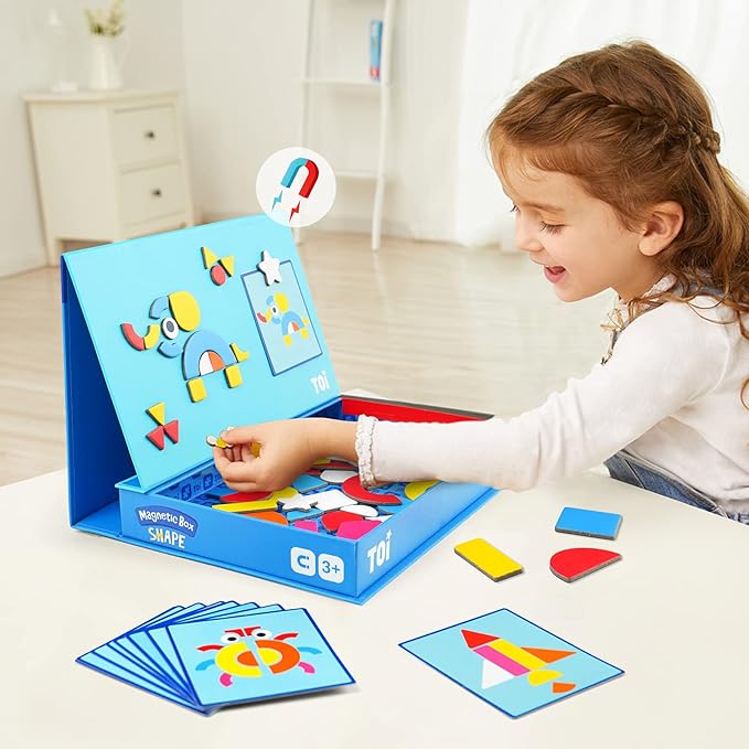 Toi Kids Magnet Toys Magnetic Jigsaw Puzzle Boxes with Game Board for Kids Ages 3-8, Preschool Tabletop Toy for Toddlers, Portable Travel Game, Shape
