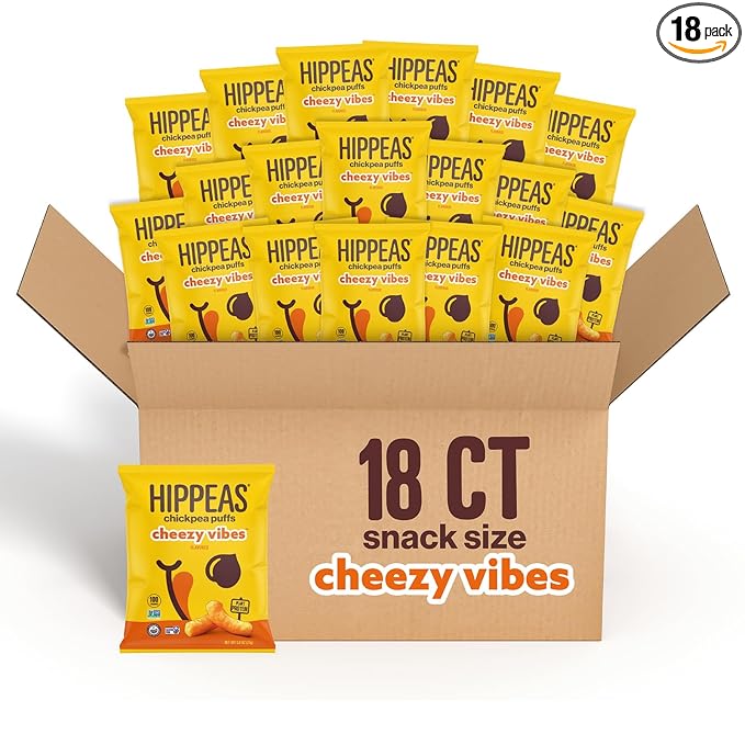 Hippeas Chickpea Puffs, Vegan Nacho Vibes, 0.8 Ounce (Pack of 18), 3g Protein, 2g Fiber, Vegan, Gluten-Free, Crunchy, Plant Protein Snacks