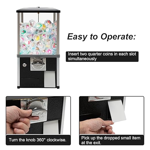 25 Cents Coin Operated Vending Machine, 20.87" Height Commercial Candy Gumball Machine Huge Load Capacity Candy Vending Machine, Big Capsule Vending Machine for 1.77-1.97in Ball Diameter (Black)