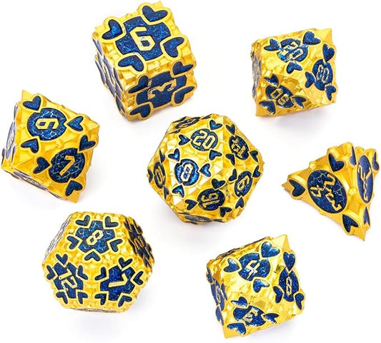 Metal D&D Dice Set 7pcs Dice Set Box Suitable for Dungeons and Dragons MTR PRG Tabletop Games (Gold-Blue)