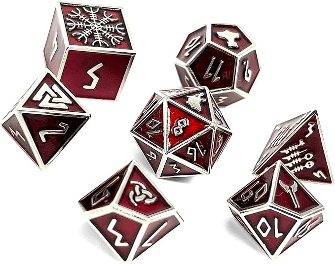Norse Foundry Set of 7 Vampire Blood Norse Series Full Metal Polyhedral Dice RPG Math Games DND Pathfinder