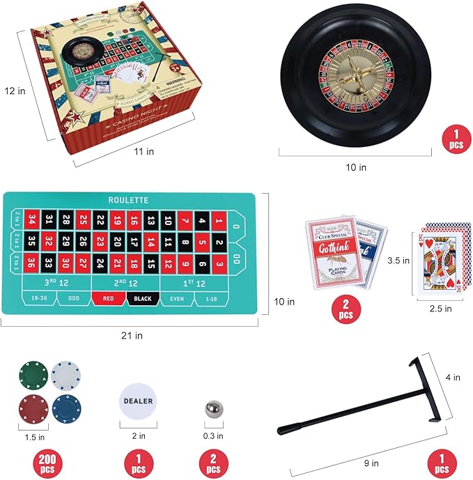 GOTHINK Roulette Wheel Game Set, Includes Roulette and Texas Hold’em Poker, Perfect for Parties and Holidays, Get for a Fun Casino Night! (Classic)