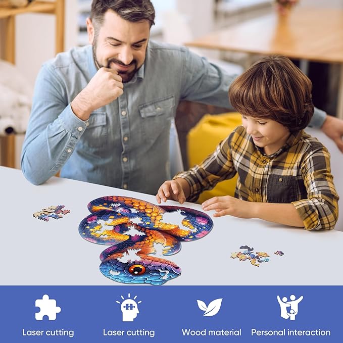 Wooden Puzzle for Adults, Snake Wooden Jigsaw Puzzles(10.8 * 11in-200pcs), Medium,Unique Shape Adult Puzzles,Irregular Wood Puzzles Creative Gift for Adults and Kids Family Game