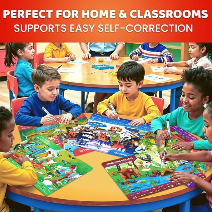 QUOKKA Busy Book Handwriting Practice for Kids - Search & Find - Activity Cards for Kids 3-8 – Reusable Mats with Dry-Erase Marker, Explore 20 Topics, Road Trip Activities, and Travel Games