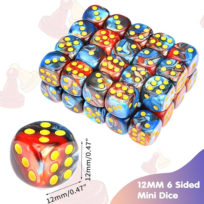 36 Pieces 12mm 6 Sided Mini Dice Set,Two Colours D6 Game Dice Set,6 Sided Standard Game Dice for Board Games Dice Games Classroom Teaching Dices Game,with Portable Gaming Box(Orange & Blue)