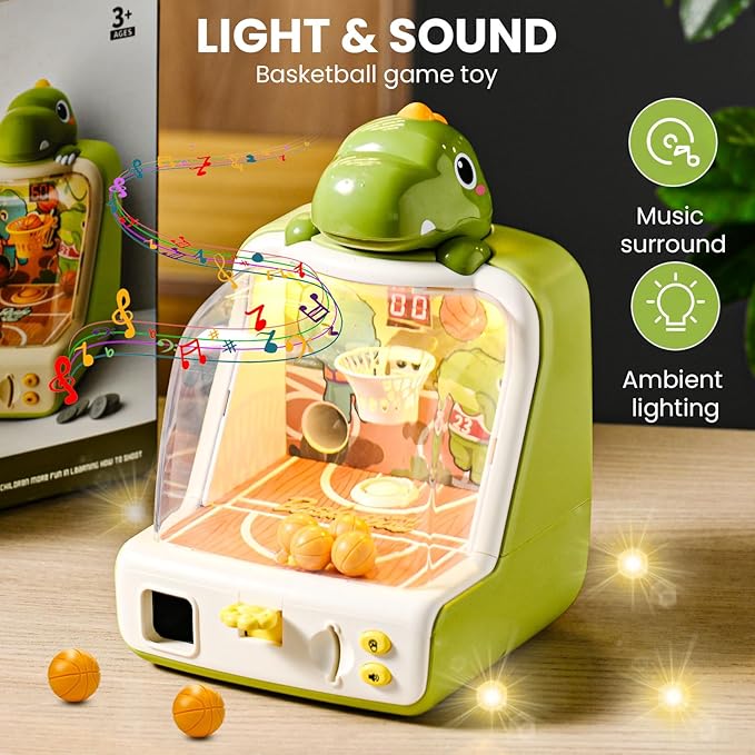 Tabletop Basketball Game for Kids,Basketball Shooting Game,Dinosaur Desktop Games Interactive Coin-Op Arcade Electronic Toys for Toddler Light&Sound Indoor Sports Toy Birthday Gifts for Boys Girls 3+