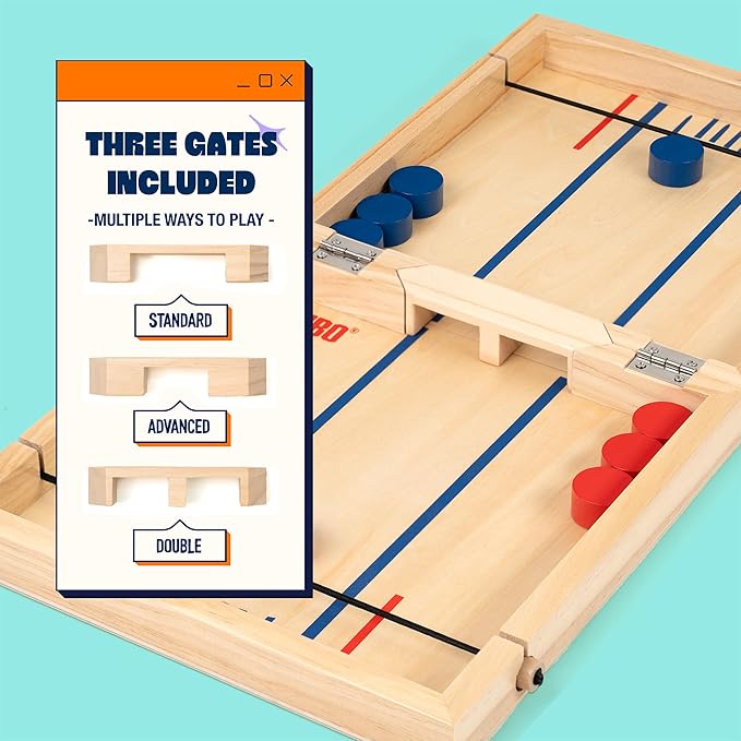 The Classic Slingshot Game | Fast Action Foldable 2-Player Tabletop Wooden Game for Kids & Adults | Great for Travel & Game Night | Three Gates Included