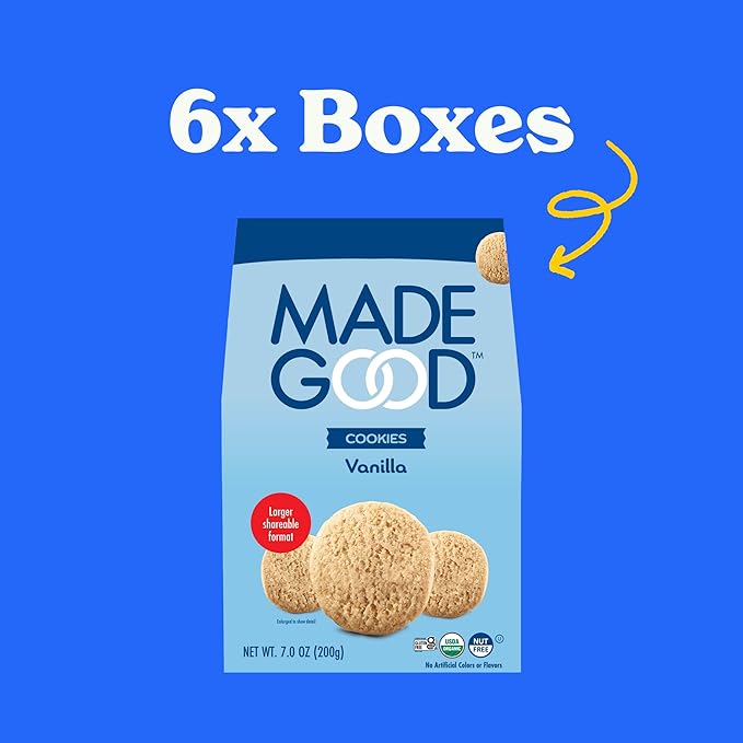 MadeGood Vanilla Crunchy Cookies (6 Boxes, 7oz Each) Organic and Gluten Free
