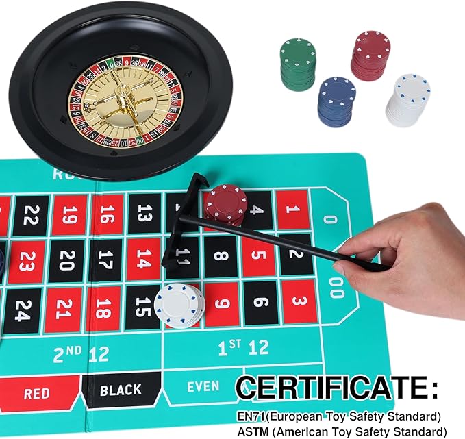 GOTHINK Roulette Wheel Game Set, Includes Roulette and Texas Hold’em Poker, Perfect for Parties and Holidays, Get for a Fun Casino Night! (Classic)
