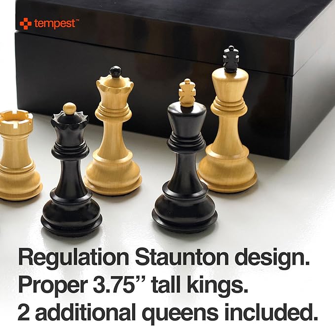 TEMPEST Zagreb 1959 Ultimate Chess Ensemble :: Wooden Chess Set + Hardwood Portable Chess Board + Weatherproof Carry-All Bag + Lacquer Storage Box + Scorebook + Tempest Deluxe Chess Clock/Dock