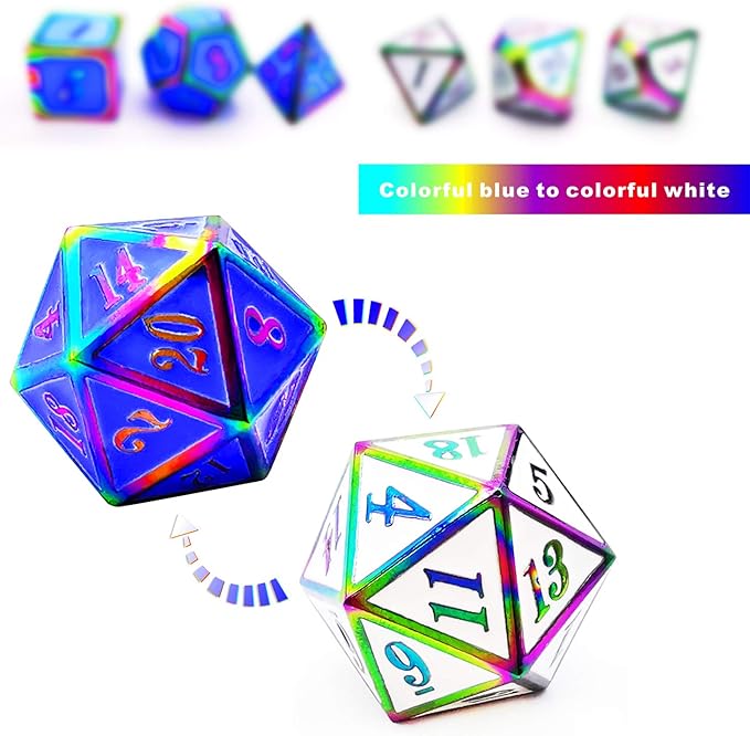 HAOMEJA Color Changing Temperature Metal DND dice kit, D&D dice Set Role Playing Dice Dungeons and Dragons Blue Transition White