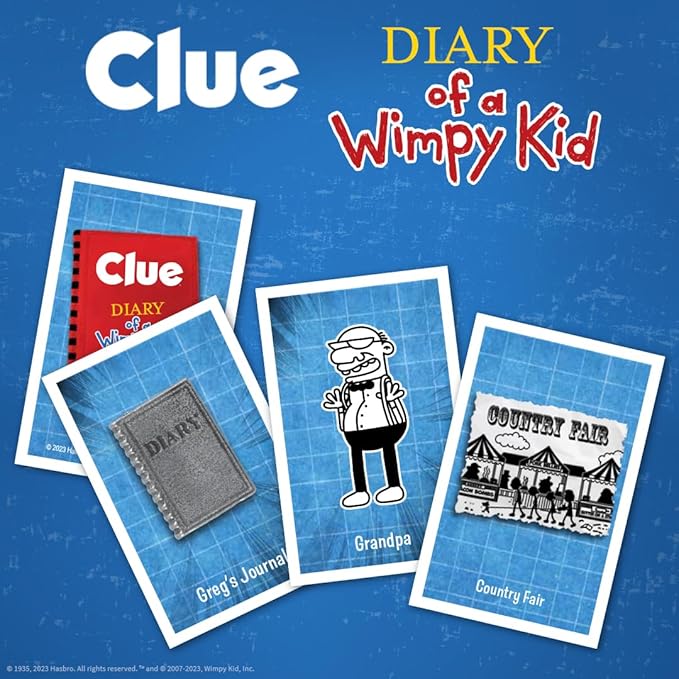 CLUE: Diary of a Wimpy Kid | Solve The Mystery in This Officially-Licensed Collectible Clue Game Featuring Characters & Locations from The Popular Book Series Diary of a Wimpy Kid