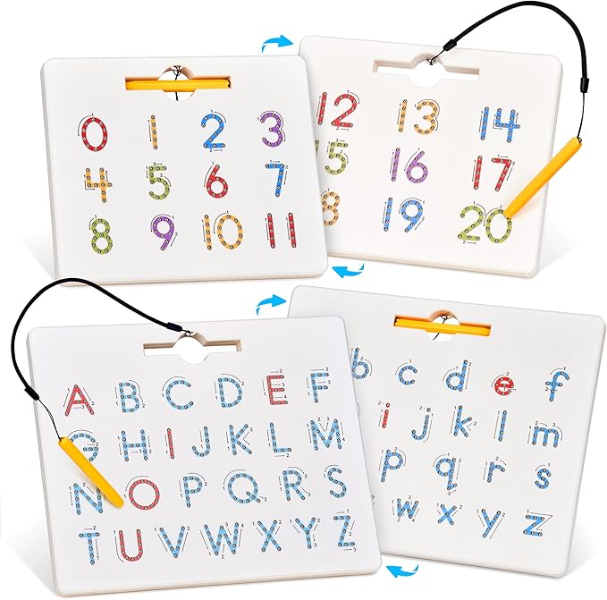 GAMENOTE Double Sided Magnetic Letter & Number Board Set - Alphabet & Numbers Tracing Board for Toddlers, ABC Uppercase & Lowercase Practicing, Math Learning, Educational Toys for Kids