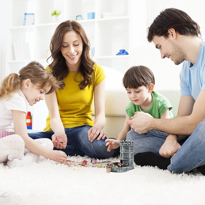 Castle Dice Tower with Tray, Wall Carving Dice Rolling Tray for Dungeons and Dragons | Easy Roller Perfect for Board Game, D&D and RPG, (Grey)