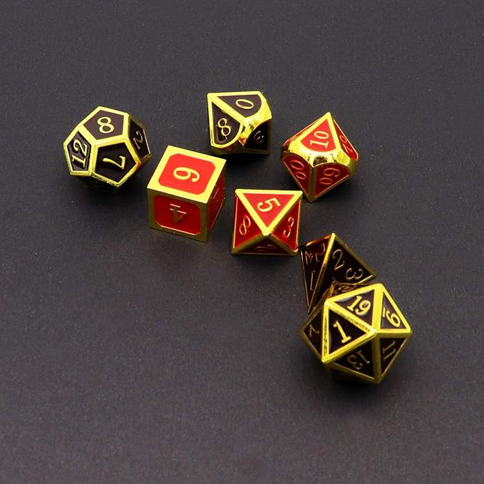 Haxtec Metal DND Dice Set Heat Sensitive Color Changing Metal Dice Polyhedral D&D Dice for RPG Dungeons and Dragons-Gold Black Red Shift