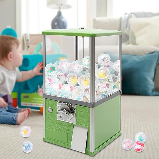 25 Cents Coin Operated Vending Machine, 20.87" Height Commercial Candy Gumball Machine Huge Load Capacity Candy Vending Machine, Big Capsule Vending Machine for 1.77-1.97in Ball Diameter (Green)