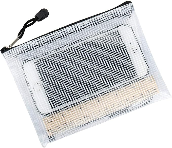 Oaimyy-18 Pcs,Plastic Mesh Zipper Pouch Document Folders Bag Zipper Zip File Folders for Office Supplies, Travel,Organizing Storage (6 Sizes, Black)