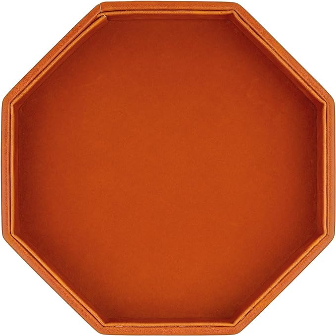 Dice Rolling Tray, Felt Lined PU Leather Octagon Dice Tray for Dungeon Crawler Games, Brown
