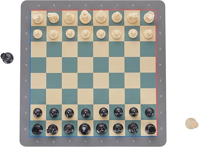 Conqueror Tournament Travel Chess Set 18''x18'' Foldable Silicone Chess Board / 3.5'' King Height Plastic Double Weighted Classic Staunton (Multicolor Chessboard)