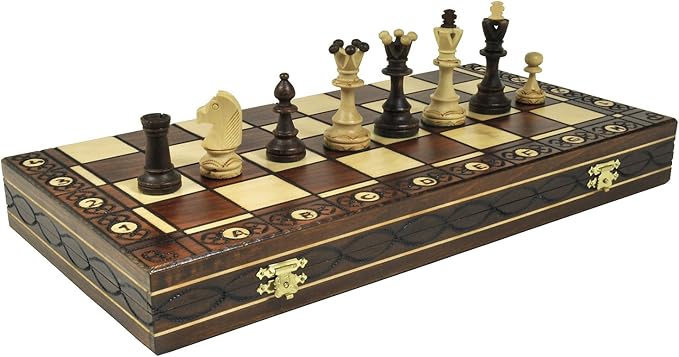 Brown Senator Wooden Chess Set - Weighted Chessmen 16 x 16