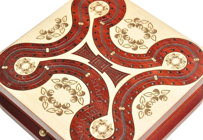 PALM ROYAL HANDICRAFTS 2 Track Wooden Cribbage Board - Two Player Cribbage (60 House) - Alphabet X Track Cribbage Board-2 Decks of Cards and pegs Available (5.5 x 5.5 Inches Small).
