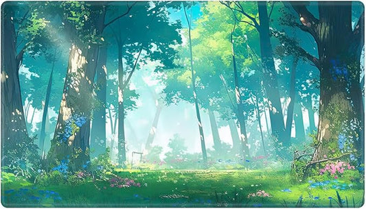 Playmat 24" x 14" Game Mats Tabletop Magic for MTG/TCG Cards, Trading Card Game Playing Stitched Play Mats Commander Deck Gaming Desk Mat Card Gameplay Mats, Anime Woodland Forest