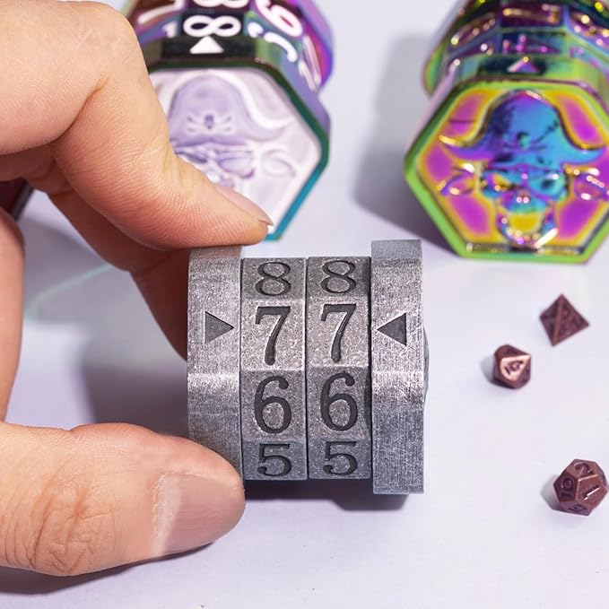 MTG Life Counter Wheel Metal Life Counter MTG Tracker, Mini Dice Set, Gift Box Packaging for Cards, MTGs Compatible Board Games, DND Game Accessories (Nickel Rolling)