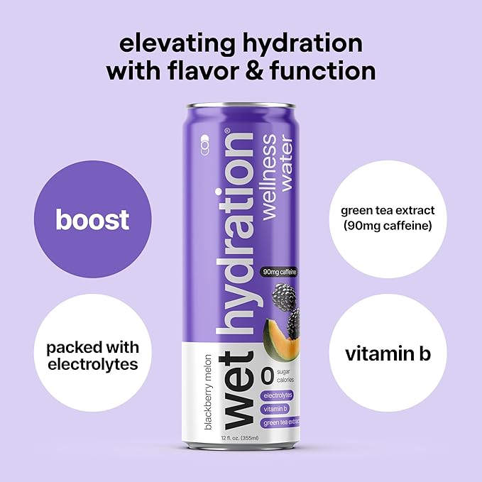 Wet Hydration, Zero Calorie, Functional Wellness Water - Variety Pack (12 Ounce Cans, 4 Flavors, Pack of 12) - Flavored Water, Hydration Drink, No Sugar, No Artificial Ingredients, Zero Calories (Packaging May Vary)
