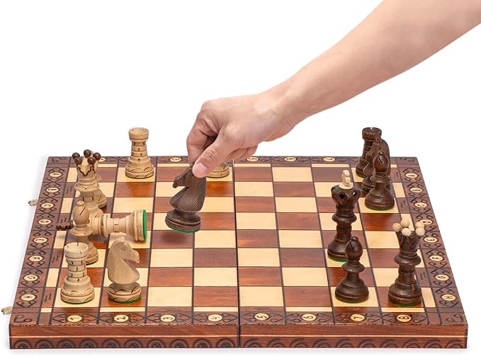 Husaria European International Wooden Chess Game Set, Ambassador - 21.7 Inches - Large-Size Chess Set with Handcrafted Chessmen and Felted Folding Board