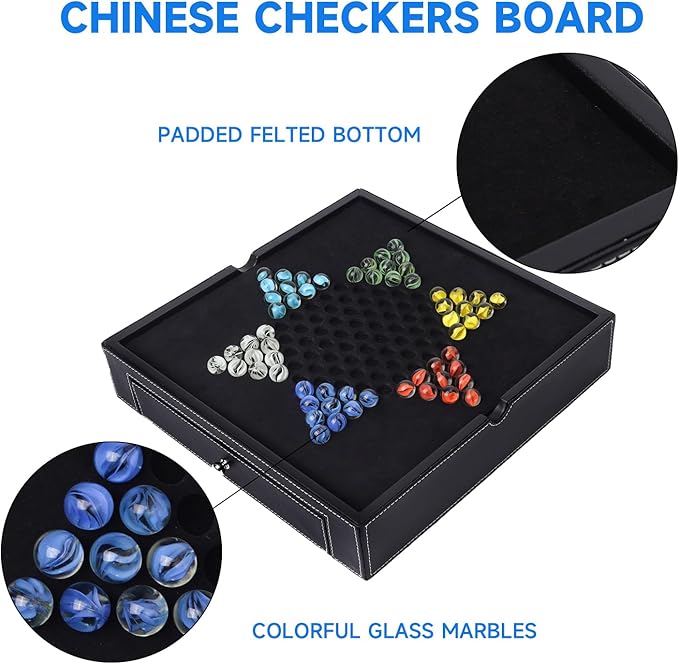 GSE Games & Sports Expert 12.5" Premium Leather 5-in-1 Chess, Checkers, Backgammon, Chinese Checkers, and Poker Dice Board Game Combo Set for Kids & Adults