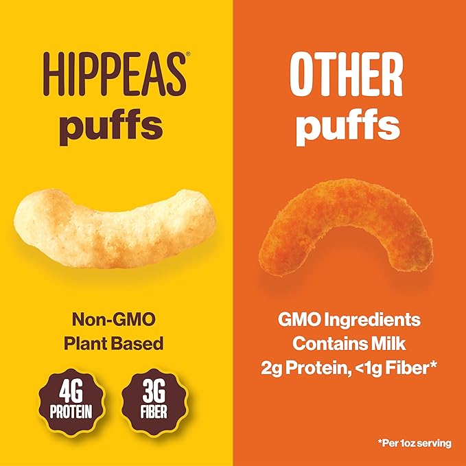 Hippeas Chickpea Puffs, Cheezy Vibes, 0.8 Ounce (Pack of 30), 3g Protein, 2g Fiber, Vegan, Gluten-Free, Crunchy, Plant Protein Snacks