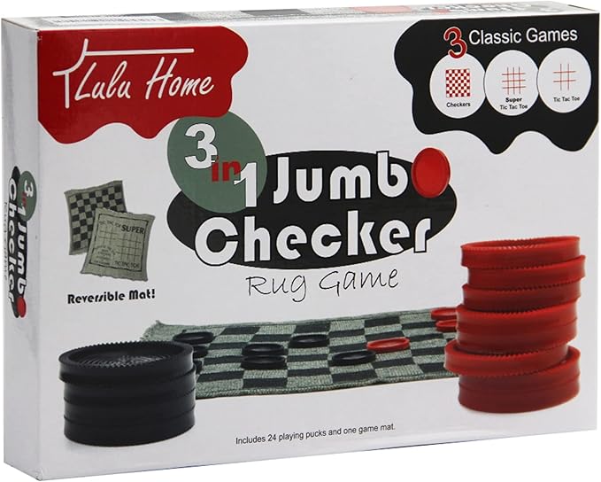 Lulu Home Jumbo Checkers, Giant 3-in-1 Checkers Game Rug Board Game Set, 2 Players