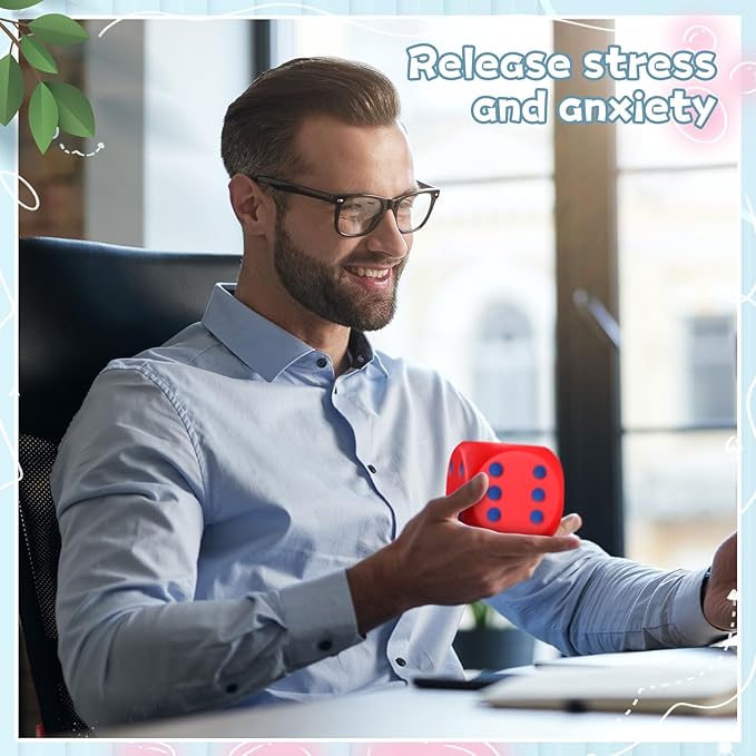 6 Pcs 4" Large Foam Dice Giant Cube with 6 Sided Number Dots Jumbo Soft Slow Big PU Foam Stress Ball for Party Game Math Learning Props Stress Relief Gifts(Red)
