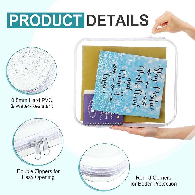 Hoolerry 4 Pcs Hard Clear Zipper Case Transparent Cases for Snacks Makeup Bag Plastic Storage Box Containers for Building Blocks, Puzzles, Cosmetics (White,13.8 x 11.8 x 2 in)