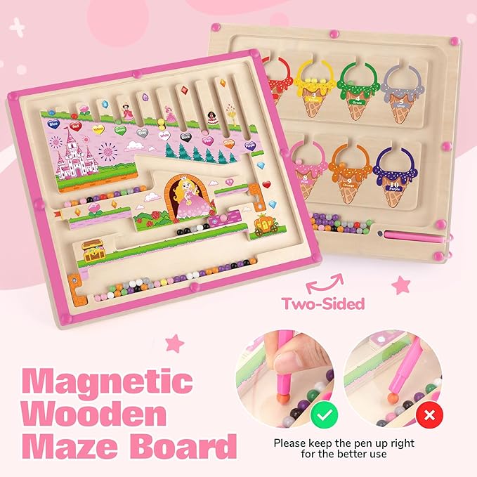 Gifts for Girls 2 in 1 Montessori Toys Magnetic Color and Number Maze Toys for Girls Toddler Wooden Magnetic Puzzles Toddler Preschool Learning Activities Busy Board Game