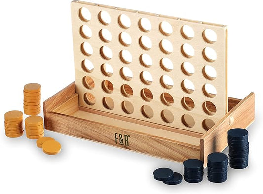 Foster & Rye Four and Win - Classic Board Game, Games for 2 Players Vintage Wood Design - Board Game Tabletop